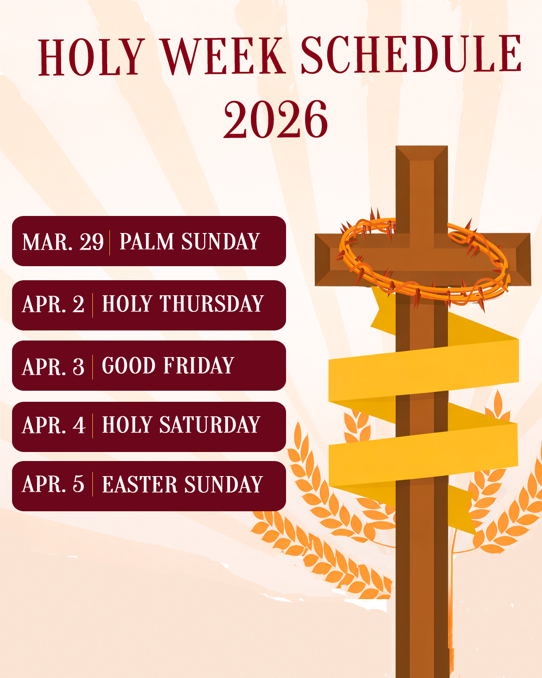 Holy Week Schedule 2026                                                                                                                                                                                                                                                                                     