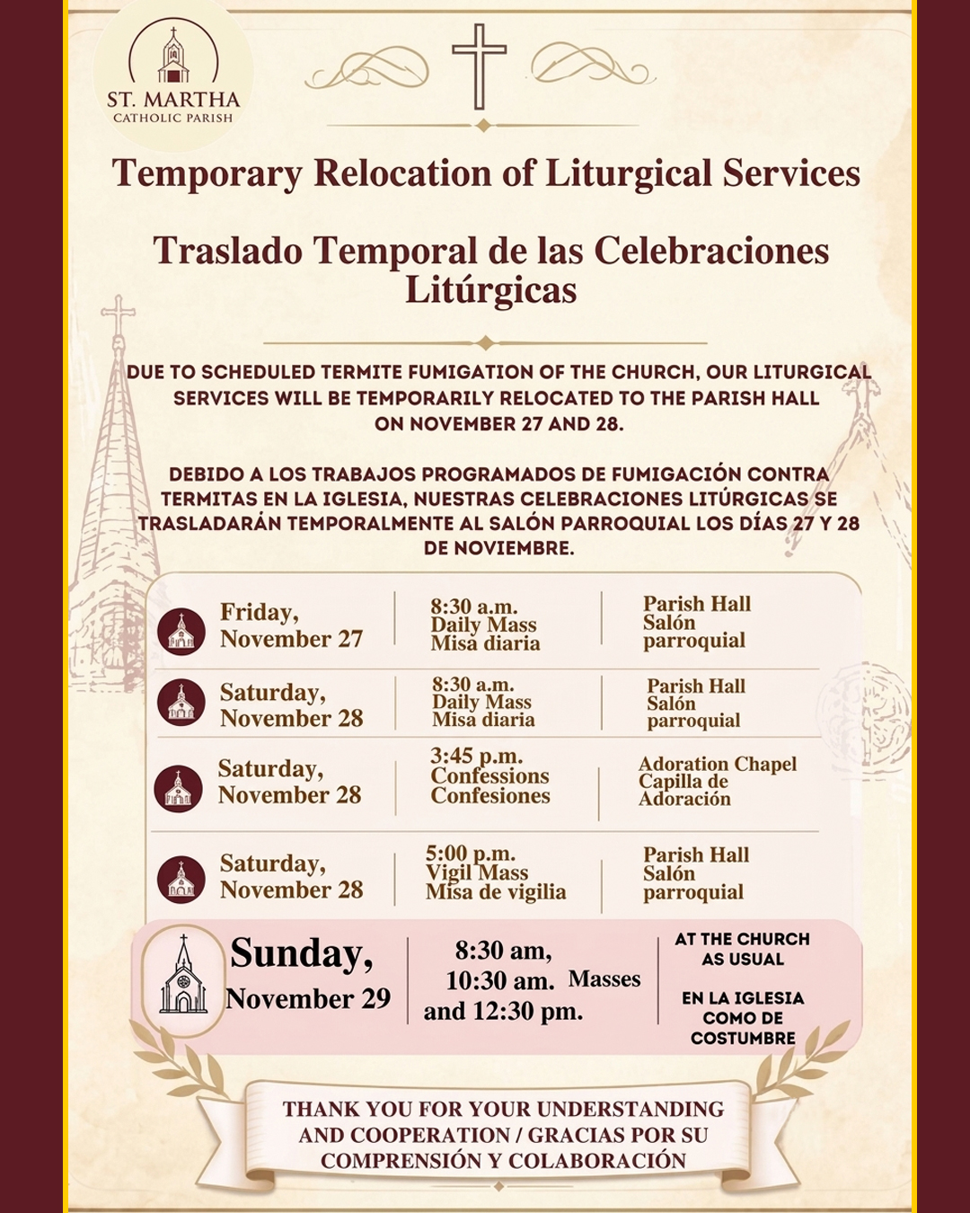 Temporary Relocation of Liturgical Services                                                                                                                                                                                                                                                                 