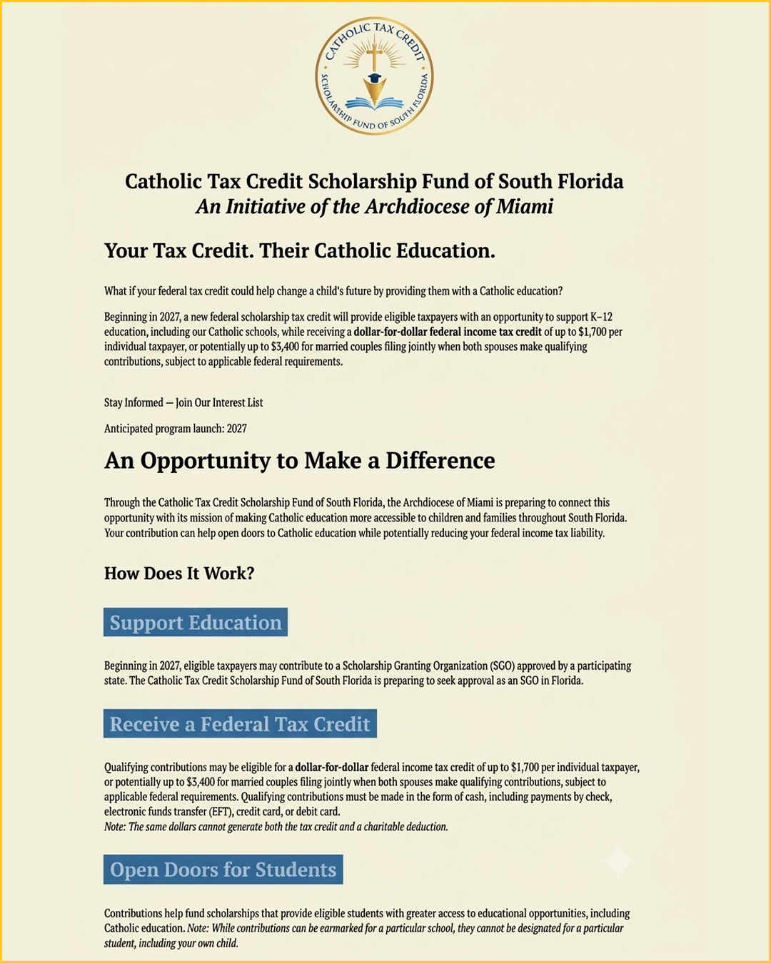 Catholic Tax Credit Scholarship Fund of South Florida                                                                                                                                                                                                                                                       